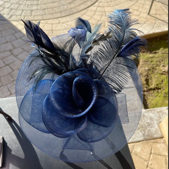 H19- Vintage Navy Blue Beret with hair clip and headband - Picture 1 of 7